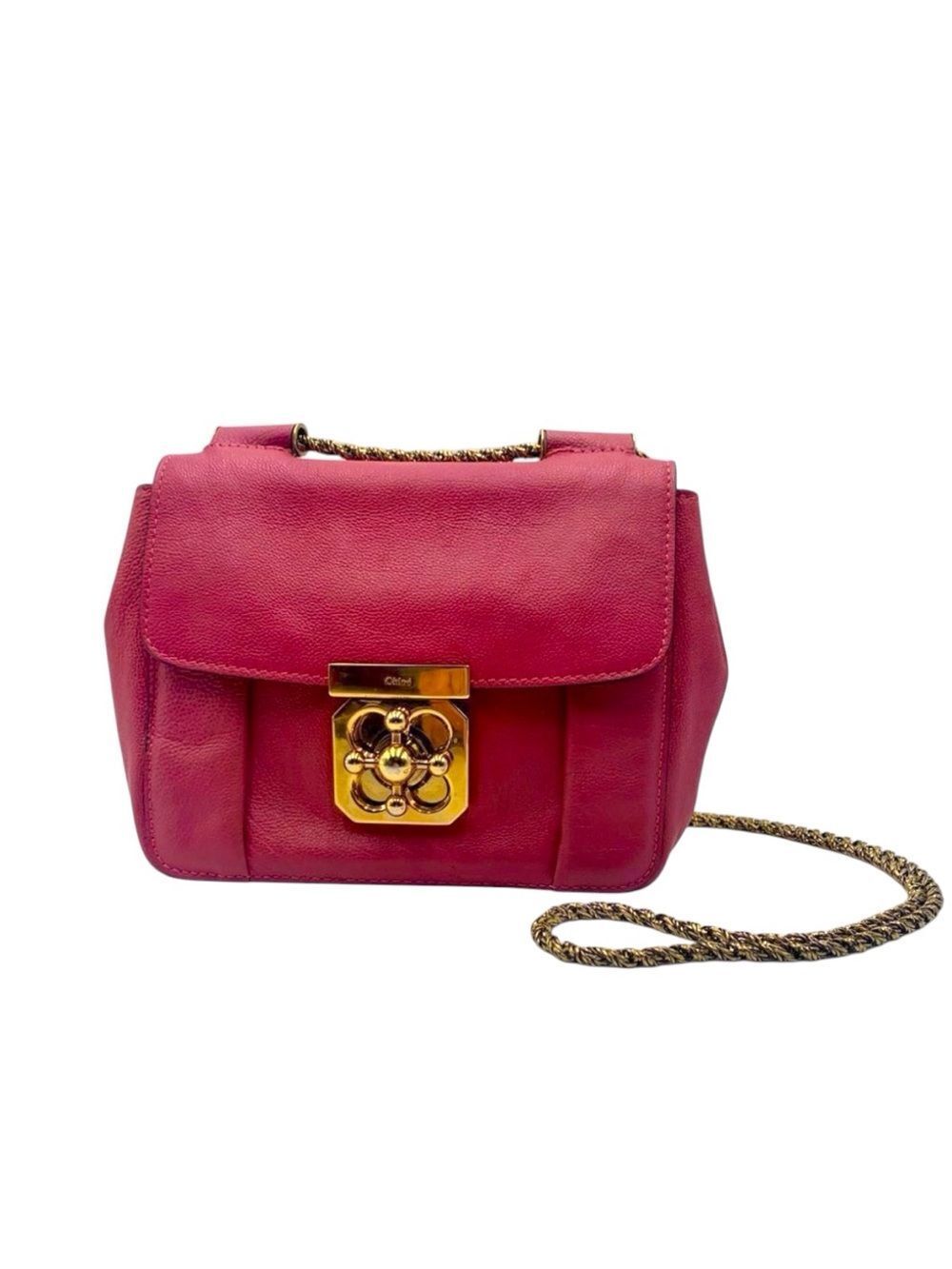 Auth Luxe Chloe Fuchsia Leather Elsie Shoulder Bag Hardware Turn Lock Excellent